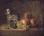 Jean Baptiste Simeon Chardin Cold peach fruit baskets with wine grapes France oil painting artist